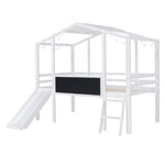 ZUN Twin Size Loft Bed with Ladder and Slide, House Bed with Blackboard and Light Strip on the Roof, WF324323AAK