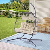 ZUN 2 Person Outdoor Rattan Hanging Chair Patio Wicker Egg Chair W87472176