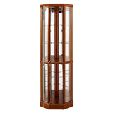 6 Shelf Lighted Corner Curio Cabinet with Adjustable Tempered Glass Shelves and Mirror Back, Oak W1693P170925