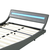 Faux Leather Upholstered Platform Bed Frame with led lighting , Curve Design, Wood Slat Support, No W2297140906
