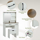 Farmhouse Makeup Vanity Desk with Mirror and Lights, 3 Lighting Modes, Vanity Set with Stool, 45077728