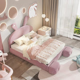 Full Size Upholstered Platform Bed with Cartoon Ears Shaped Headboard and Light, Pink N709P195300H
