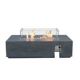 ZUN 52 Inch Outdoor Concrete Propane gas rectangle Fire Pit table in Dark Gray color W2620P182374