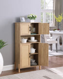 Mid-Century Modern 4-Door Storage Cabinet with Woven Rattan Doors & Adjustable Shelves - Perfect for W3151P288912