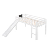 Twin size Loft Bed Wood Bed with Slide, Stair and Chalkboard,White WF286310AAK