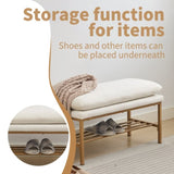 ZUN End of Bed Bench with Shelf, Linen Upholstered Storage Shoe Bench, Modern Bedroom Bench with Metal W2725P207296