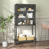 ZUN 59"H Heavy Duty Metal Storage Cabinet,Sideboards & Buffet,Display Storage Cabinet with Glass Doors W2735P186329