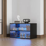 ZUN Black Glass Door Shoe Box Shoe Storage Cabinet With RGB Led Light 29491136