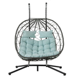 2 Persons Egg Chair with Stand Indoor Outdoor Swing Chair Patio Wicker Hanging Egg Chair Hanging W1703P163953