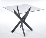 Dining Table with cross metal leg and tempered glass,Modern Space Saving Kitchen Table for Living W234P278089