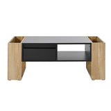 ON-TREND High Glossy Coffee Table with 2 Drawers, Practical Two Tone Center Table with Hidden N721P205792B