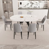 47-63" expandable circular dining tables , equipped with 6 PU fabric thick cushioned dining chairs 73255211
