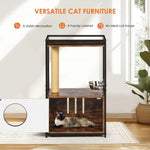 ZUN Cat tree with feeding station Cat Condo with Scratching Posts, Small Cat Tree for Indoor Cats with W1687P221425