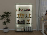 4-Tier Glass Display Cabinet with 5 Dynamic LED Modes, Double Doors & Fixed Shelves for Easy Access, W2700P353067