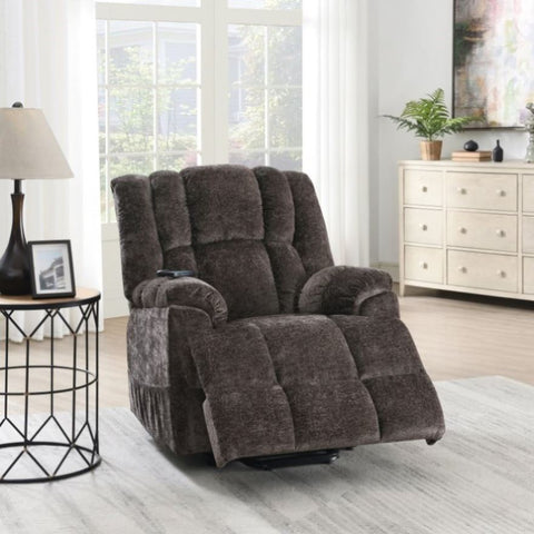 ZUN ACME Pacay Power Recliner w/Lift, Heating & Massage, Brown Velvet LV02998