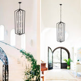 12-Light Farmhouse Kitchen Chandeliers, Matte Black and Sliver Vintage Rustic Cage Light Fixture W1592P210149