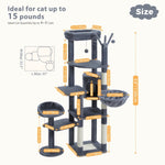 ZUN 59" Cat Tree,Cat Tower for Large Cats,Multi-Level Cat Tower 3 Removable Pompom Sticks,Cat Condo 98707781