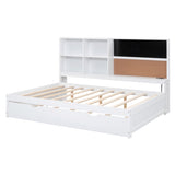 Full Size Daybed with Storage Shelves, Blackboard, Cork board, USB Ports and Twin Size Trundle, 90546744