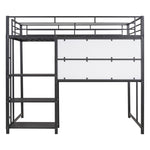 ZUN Full Size Loft Bed with Desk and Whiteboard, Metal Loft Bed with 3 Shelves and Ladder, Black 36540591