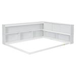 ZUN Full Floor Bed with L-shaped Bookcases, sliding doors,without slats,White W504P146192