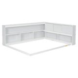 ZUN Full Floor Bed with L-shaped Bookcases, sliding doors,without slats,White W504P146192