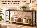 41.7" Console Table with Power Outlet, 2-Tier Hand Woven Paper Rope Shelf, Industrial Entryway Sofa 89743176