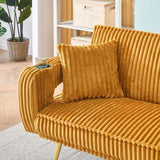 The straight-row white corduroy sofa with throw pillows, featuring a minimalist style, is suitable W1658P251985