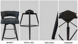 26" Bar Chair Suede Woven Bar Stool Set of 2,Black legs Barstools No Adjustable Kitchen Island W2189P180367