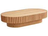 Oval Coffee Table,Mid Century Modern Fluted Coffee Table with Pedestal, Classic Wood Coffee Table W3204P476731