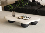 40 Inch Cloud Shaped Coffee Table with 3 Ball Legs for Living Room, White Top Black Legs 31213575