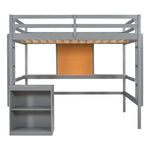 ZUN Full size Loft Bed with Desk and Writing Board, Wooden Loft Bed with Desk & 2 Drawers Cabinet- Gray 96271078