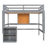 ZUN Full size Loft Bed with Desk and Writing Board, Wooden Loft Bed with Desk & 2 Drawers Cabinet- Gray 96271078