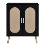 ZUN FCH 2-door vertical shoe cabinet particle board + plastic rattan black frame + original wood rattan 51206975