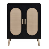 ZUN FCH 2-door vertical shoe cabinet particle board + plastic rattan black frame + original wood rattan 51206975