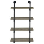 ZUN Black and Grey Driftwood Metal 24-inch Wall Shelf B062P153482