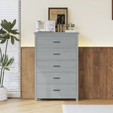 ZUN Retro American Country Style Wooden Dresser with 5 Drawer, Storage Cabinet for Bedroom, Light Gray WF324089AAE