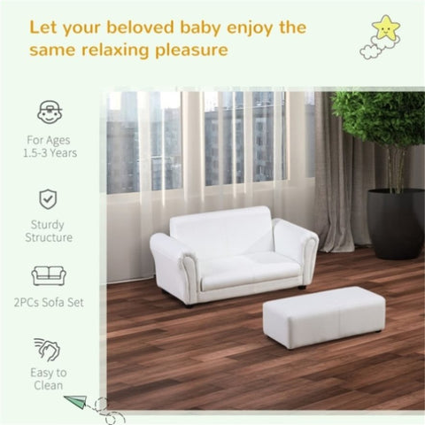 ZUN Kids Sofa Set with Footstool-White （Prohibited by WalMart） 18003800