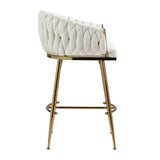 26'' Counter height bar stools velvet kitchen island counter bar stool with hand- wave back,golden W2215P147899
