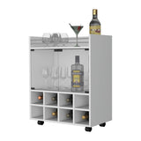 Minneapolis Bar Cart with Integrated 8-Bottle Rack, Glass Encased Cabinet and Aluminum Bar Top B128P176156