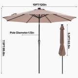 10 ft Patio Umbrella for Table, Outdoor Sun Umbrella with 32 LED Solar Lights, Khaki 64110166