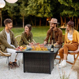 Outdoor Fire Pit 50,000 BTU Propane Gas Fire Table with Lid Fireplace with Glass Wind Guard Wicker W213P266078