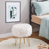 Faux Fur Storage Ottoman Round Furry Vanity Stool with Marble Tray, Compact Footrest with 4 Metal 47853610