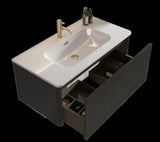 U058-Etna36W-308 Etna 36" Striped Brushed Black Oak Floating Bathroom Vanity with White Ceramic W1865P218041