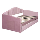 Twin size Upholstered Daybed with Trundle ,Velvet Sofabed with USB Charging Ports,No Box-spring 50376681