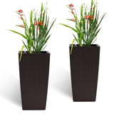 Square Planter for Indoor or Outdoor Use, 22-Inch High Faux Rattan Design Flower Pot with Automatic W3213P311469