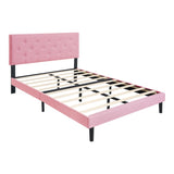 Queen Size Upholstered Platform Bed Frame with Modern Button Tufted Linen Fabric Headboard, No Box W311P198067