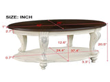 42'' oval wood coffee table for Living Room, 2-Tier Solid Wood Cocktail Table with Open Storage W1202P164014