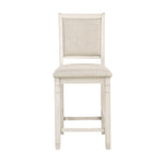 ZUN Antique White Finish Wooden Counter Height Chairs 2pcs Set Textured Fabric Upholstered Dining Chairs B01155794