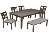 6 Piece Kitchen Set, Rectangular Wooden Table with 4 Upholstered Chairs and a Bench, 74652059