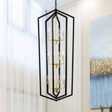 ZUN 12-Light Lantern Tired Farmhouse Ceiling Hanging Light Black Chandelier Metal Modern Pendant Light W1592P209900